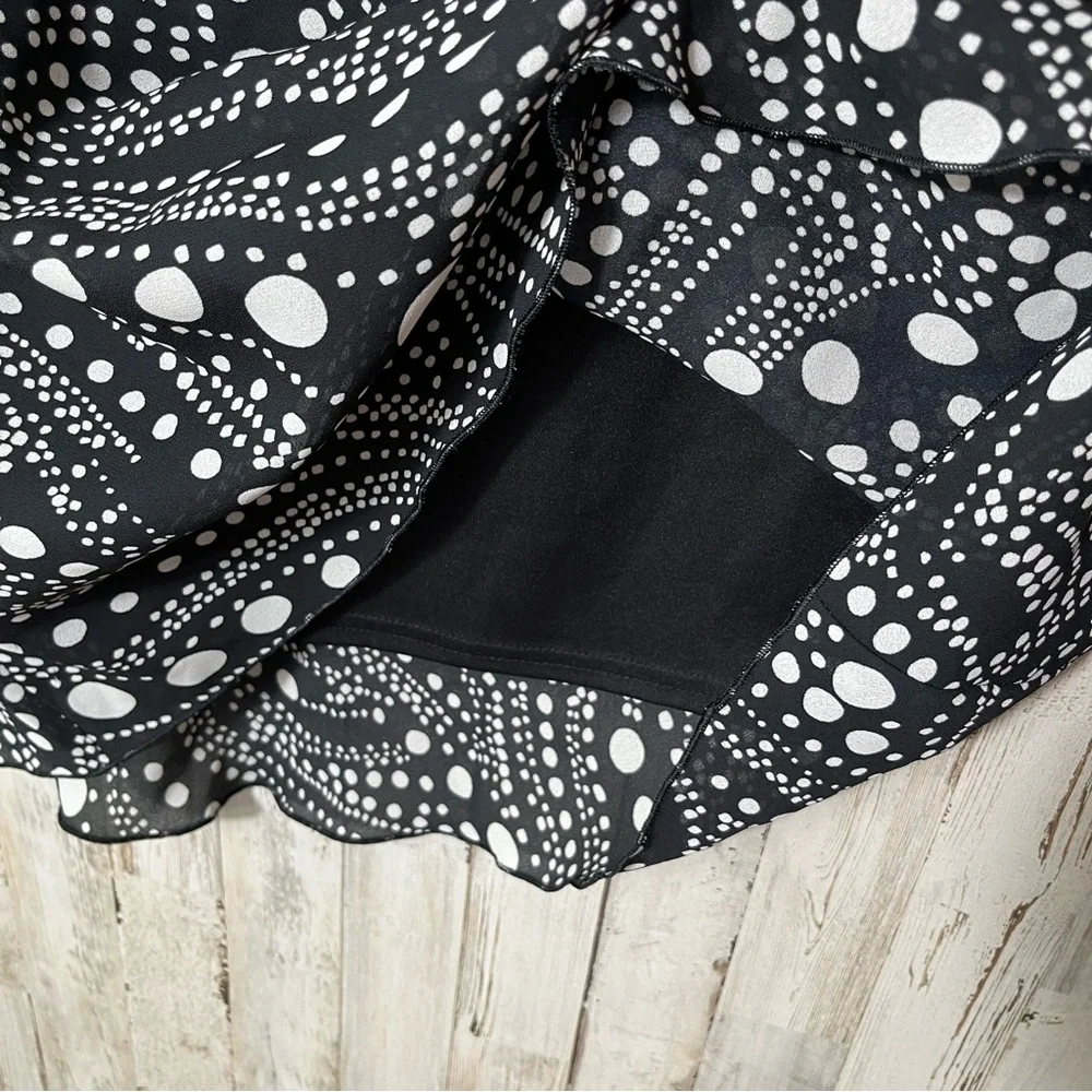 Vintage Y2K A. Byer Black White Polka Dot Abstract Midi‎ Skirt USA Womens M
